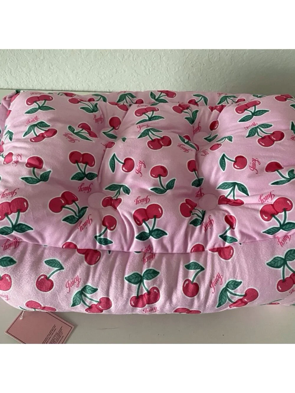 Juicy Couture Velour Cuddler Dog Pet Bed Cherries Cherry Pink 24” X 14” X 8” NEW